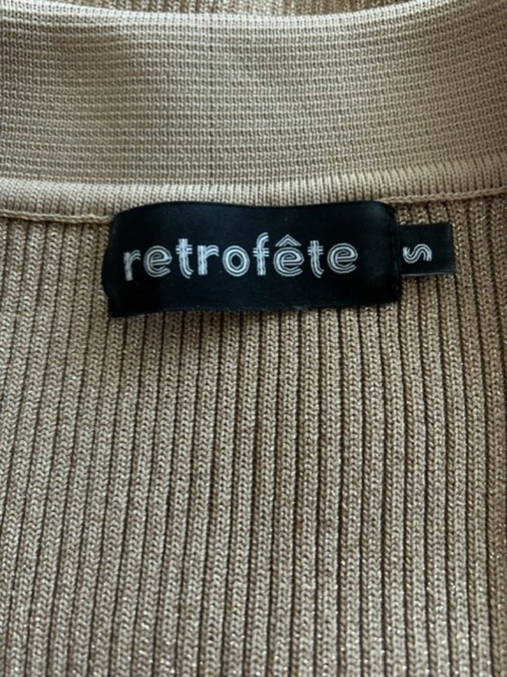 Retrofête Metallic Ribbed Knit Blazer Mini Dress Beige Gold Size S - Picture 4 of 6
